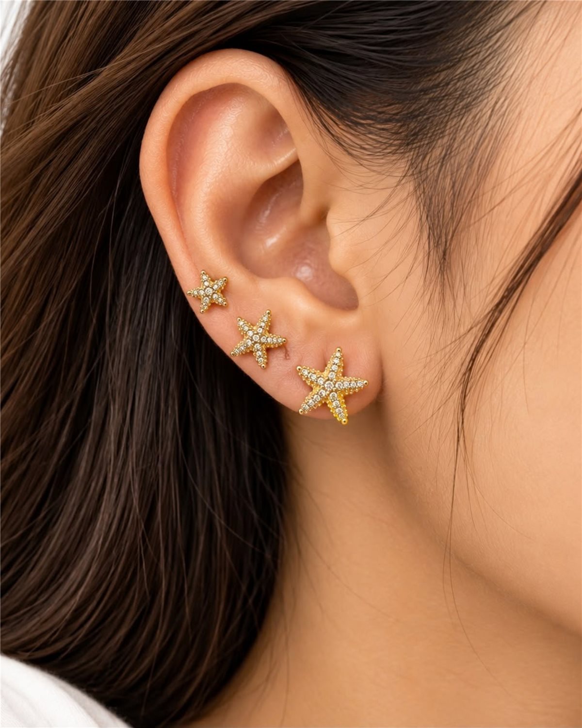 Golden Star Trail Earrings (Set of 3 Pairs) - 골든 스타 트레일 이어링 - Image 2